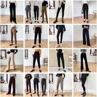 新款松紧高腰简约休闲时尚喇叭裤女秋 新款松紧高腰简约休闲时尚喇叭裤女秋