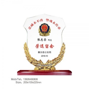 高档彩色警徽水晶纪念杯 警察水晶奖杯 警用收藏品 警察纪念礼品